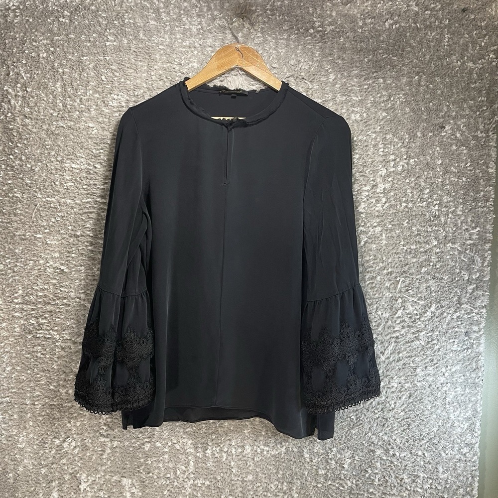 Kobi Halperin Silk Top Blouse Women Size M Long Sleeve Keyhole Preppy Classic